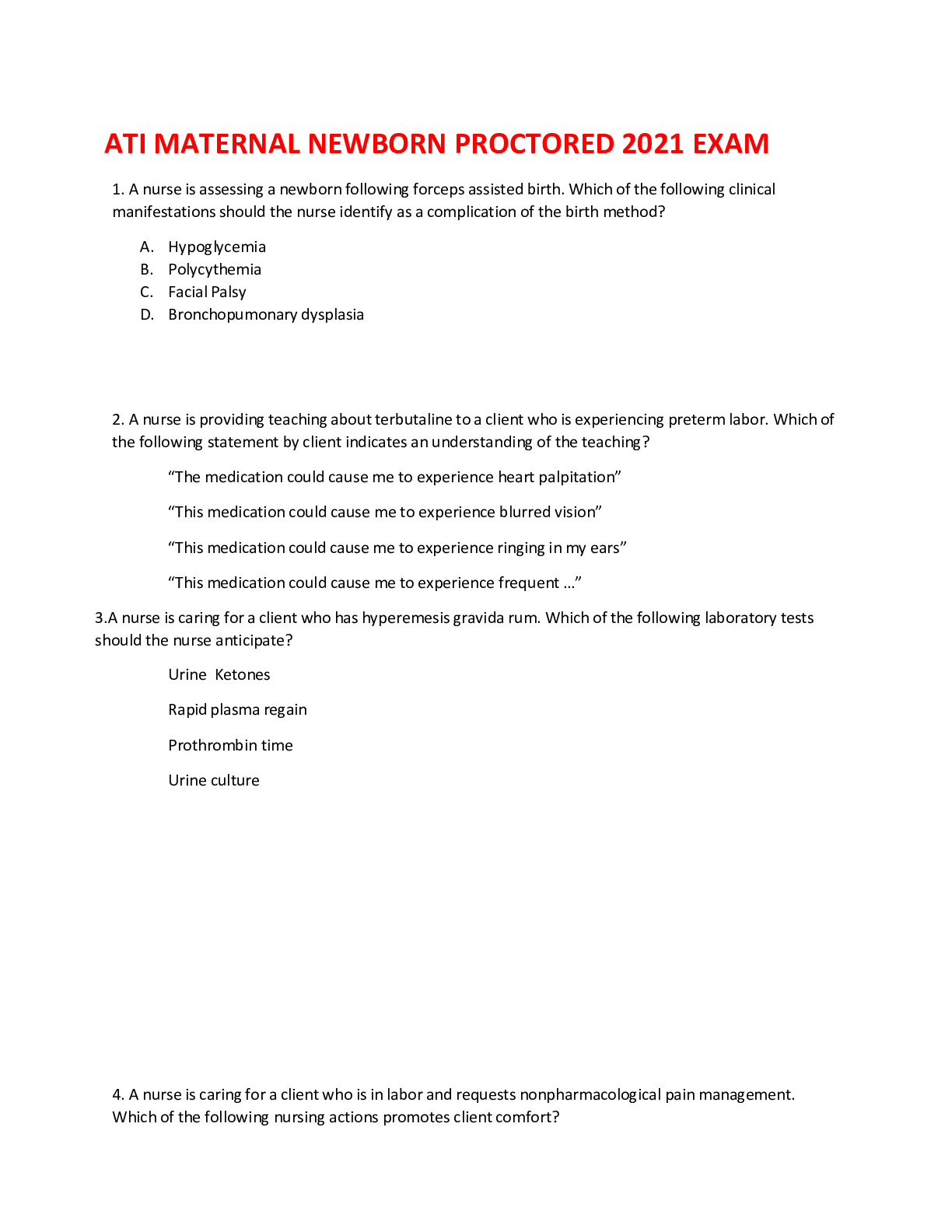 ATI MATERNAL NEWBORN PROCTORED 2021 EXAM Browsegrades